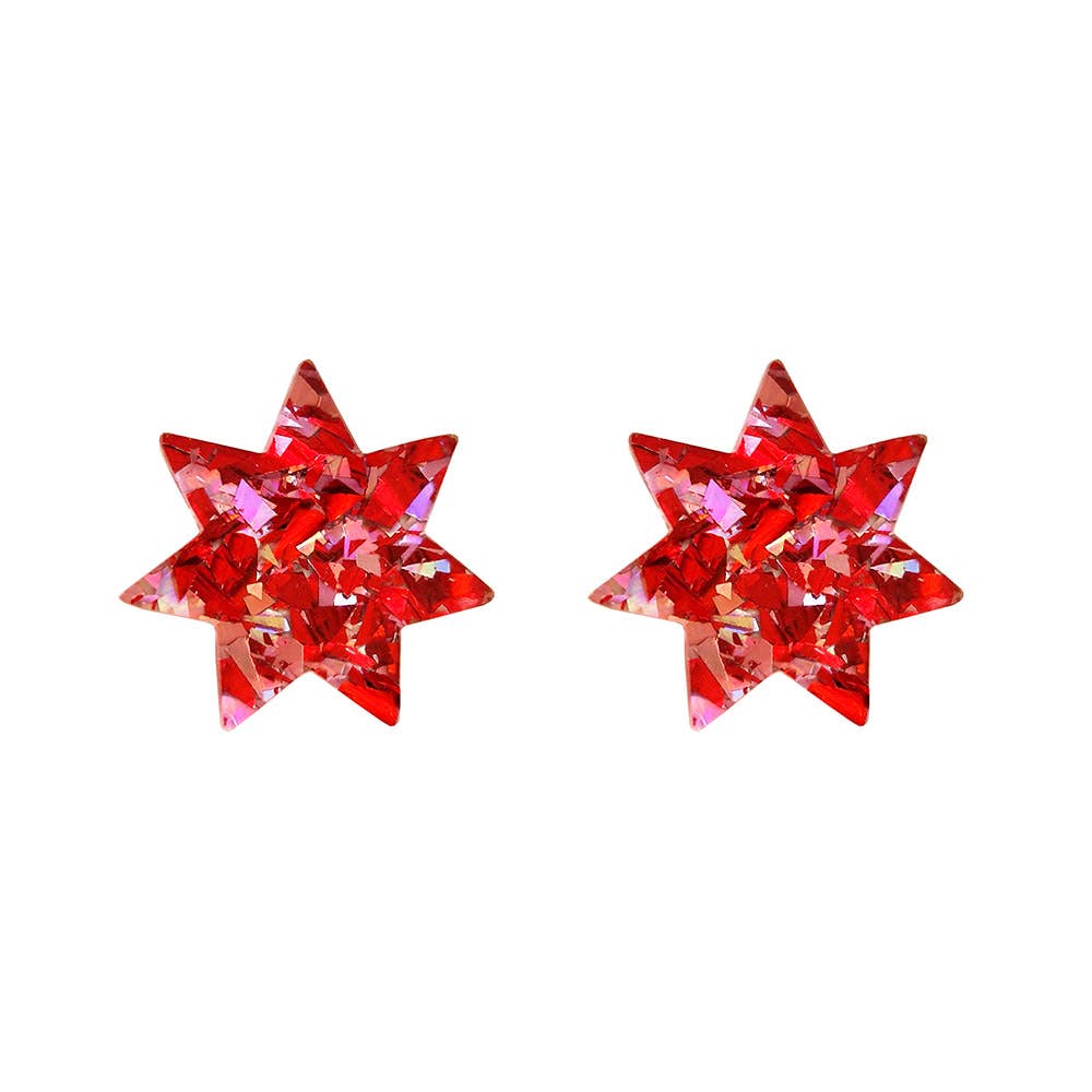 Star Small Stud Earrings in Red Sparkle