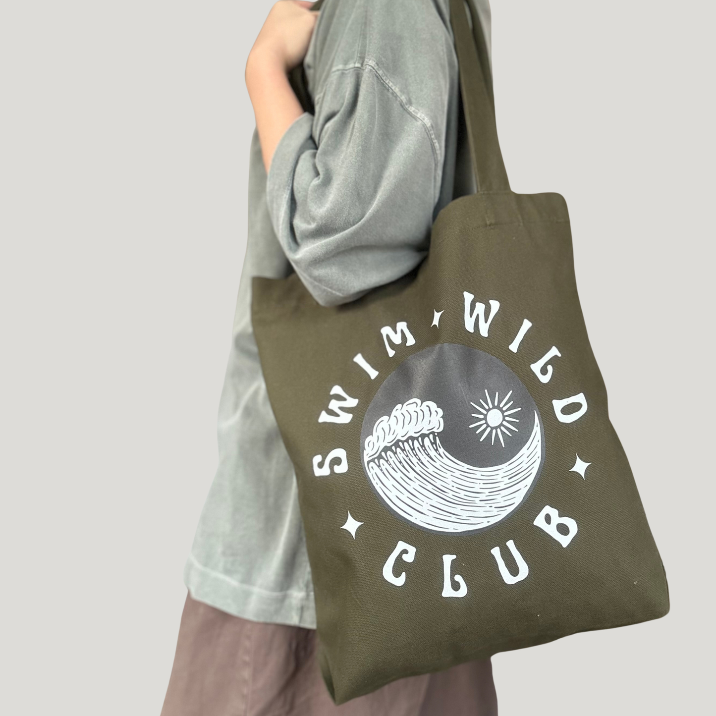 Swim Wild Club Canvas Tote in Olive