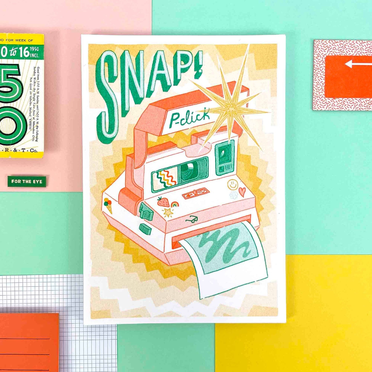 Snap! Polaroid Camera Risograph A5 Print
