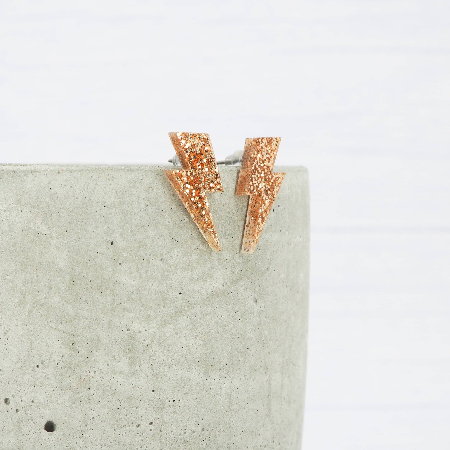 Gold Glitter Lightning Bolt Stud Earrings