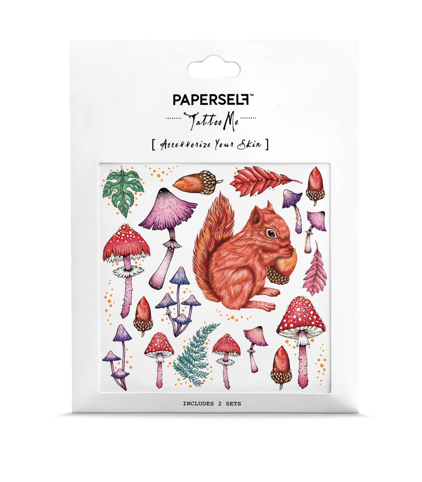 Squirrel & Mushrooms Temporary Tattoos Stickers