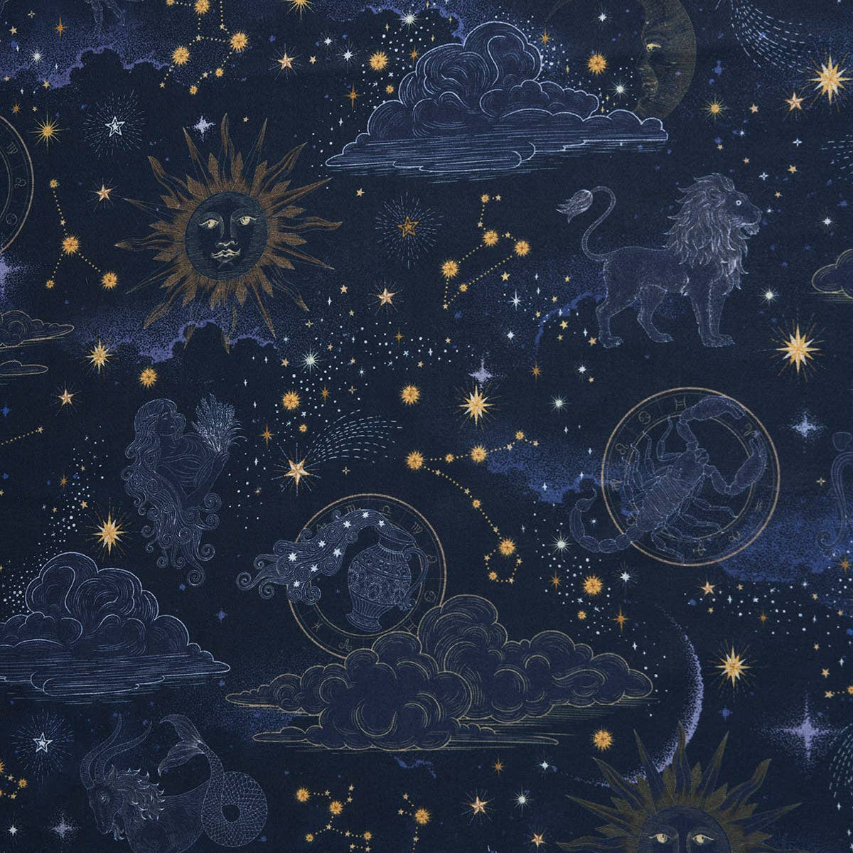 Zodiac Long Fringed Scarf in Navy