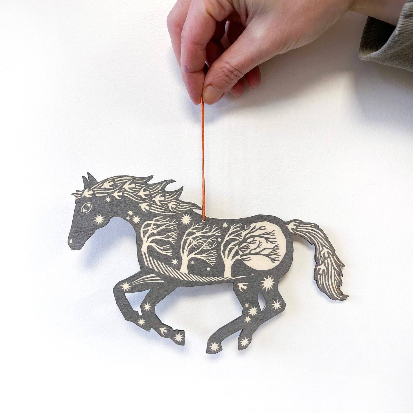 Horse - Silver Grey Screenprinted Wooden Decoration
