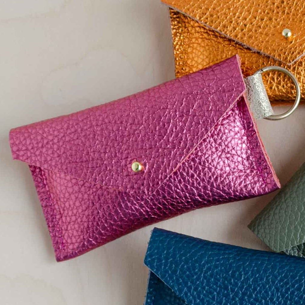 Metallic Rose Leather Keyring Card Holder