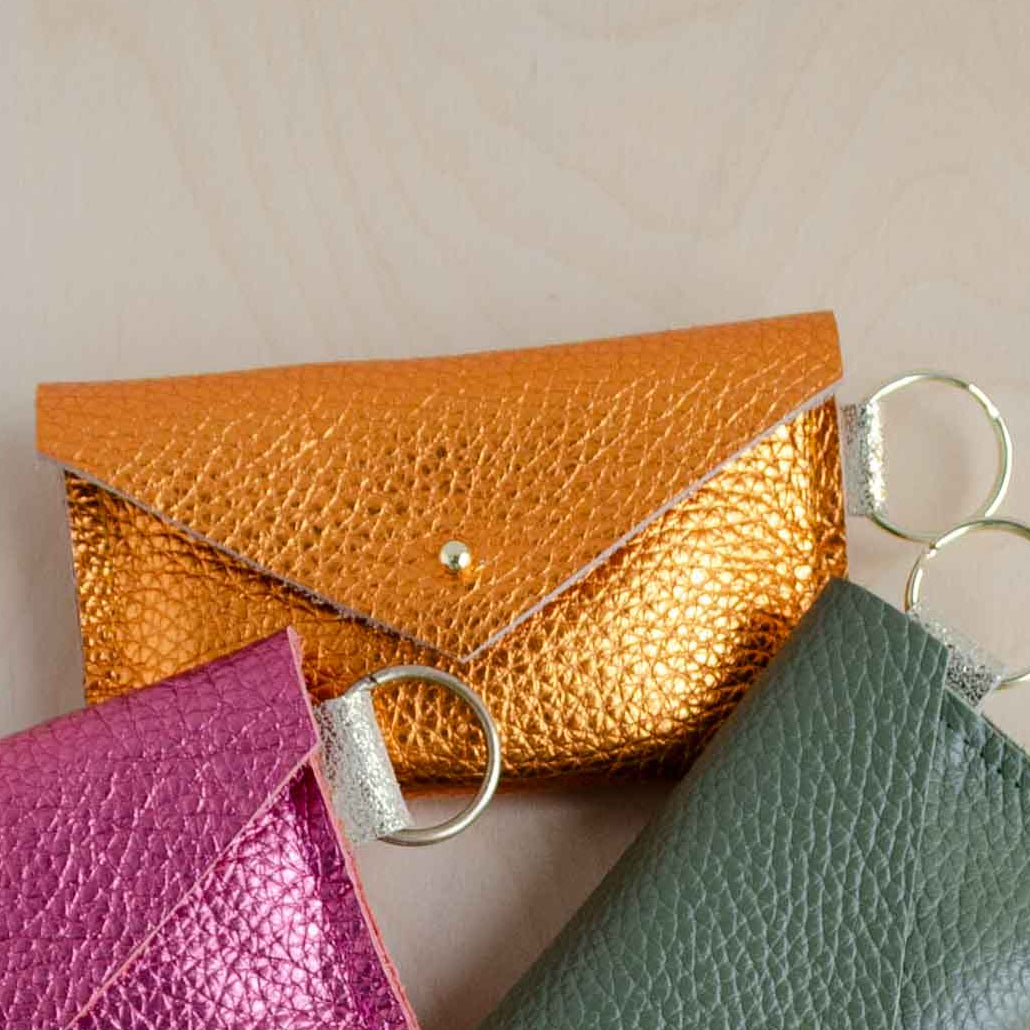 Metallic Copper Leather Keyring Card Holder