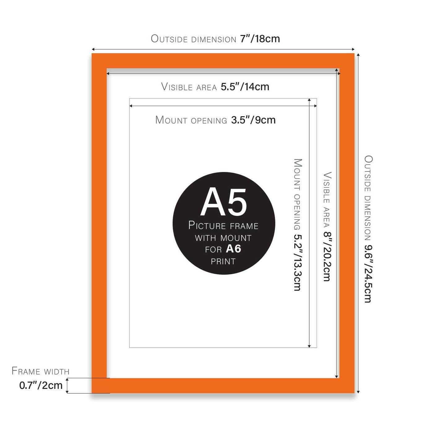 Orange A5 Picture Frame With mount for A6
