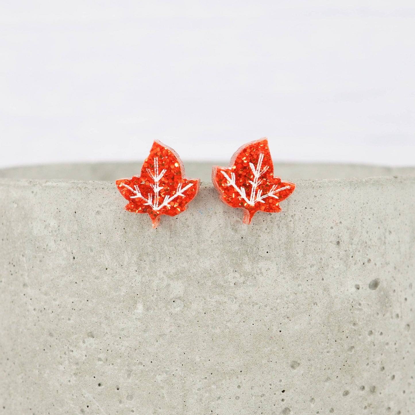 Orange Glitter Autumn Leaf Studs