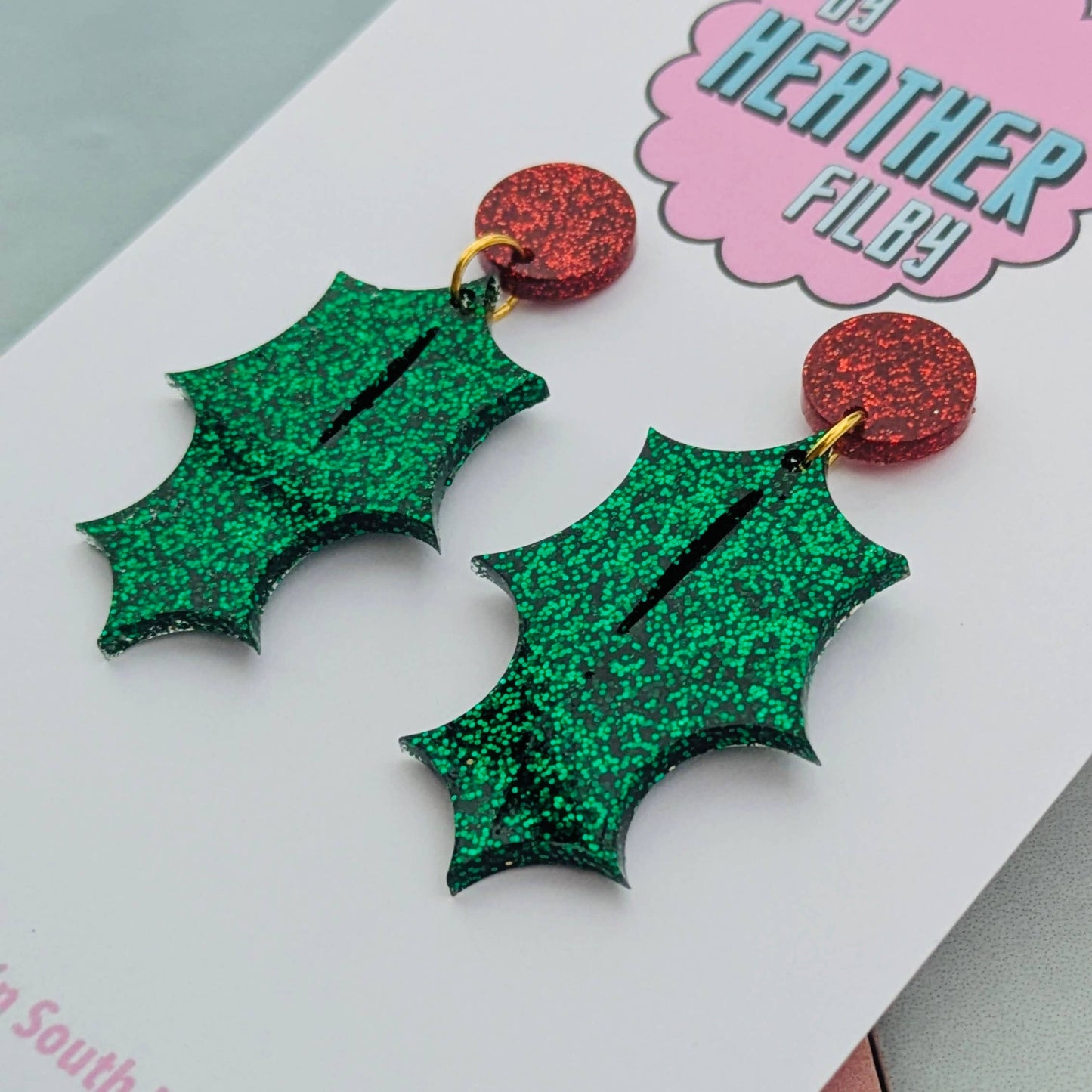 Holly Leaf Christmas Glitter Earrings