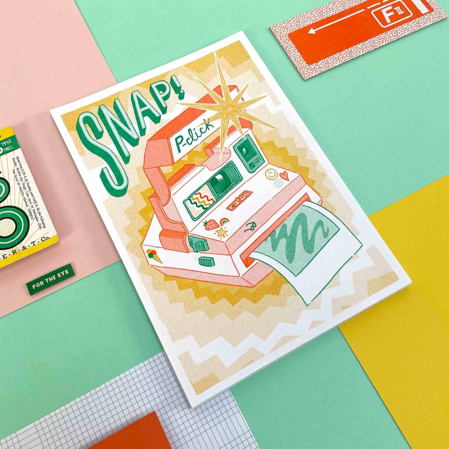Snap! Polaroid Camera Risograph A5 Print