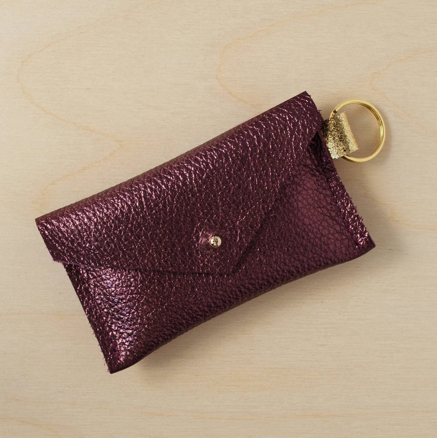 Metallic Berry Leather Keyring Card Holder
