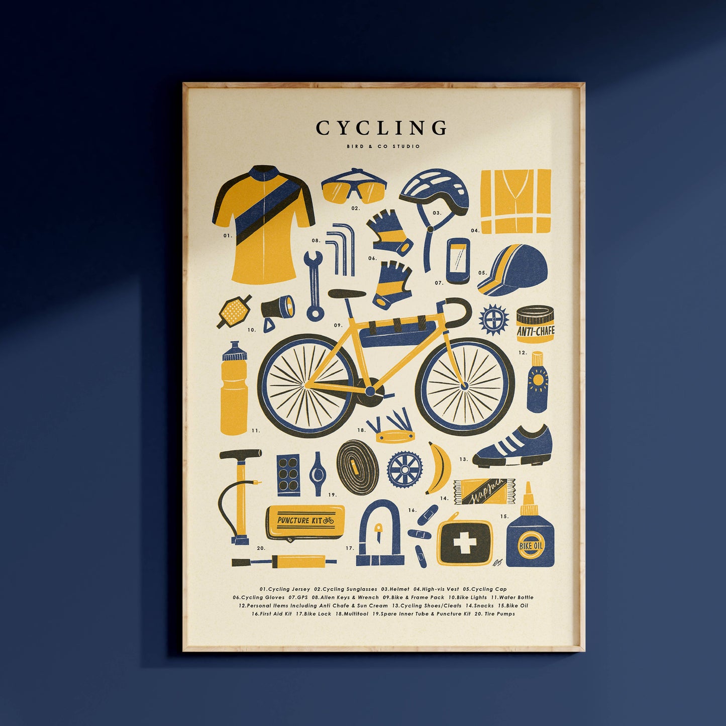 Cycling Bike Kit Essentials A4 Print