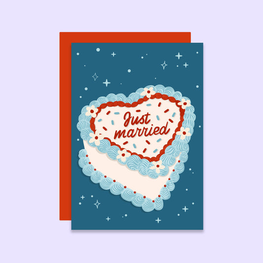 Just Married Kitsch Vintage Cake Card
