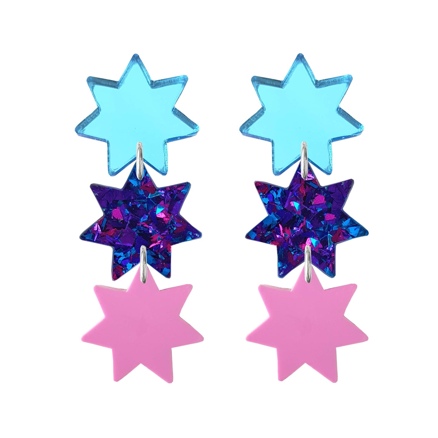 Three Star Dangle Earrings in Midnight
