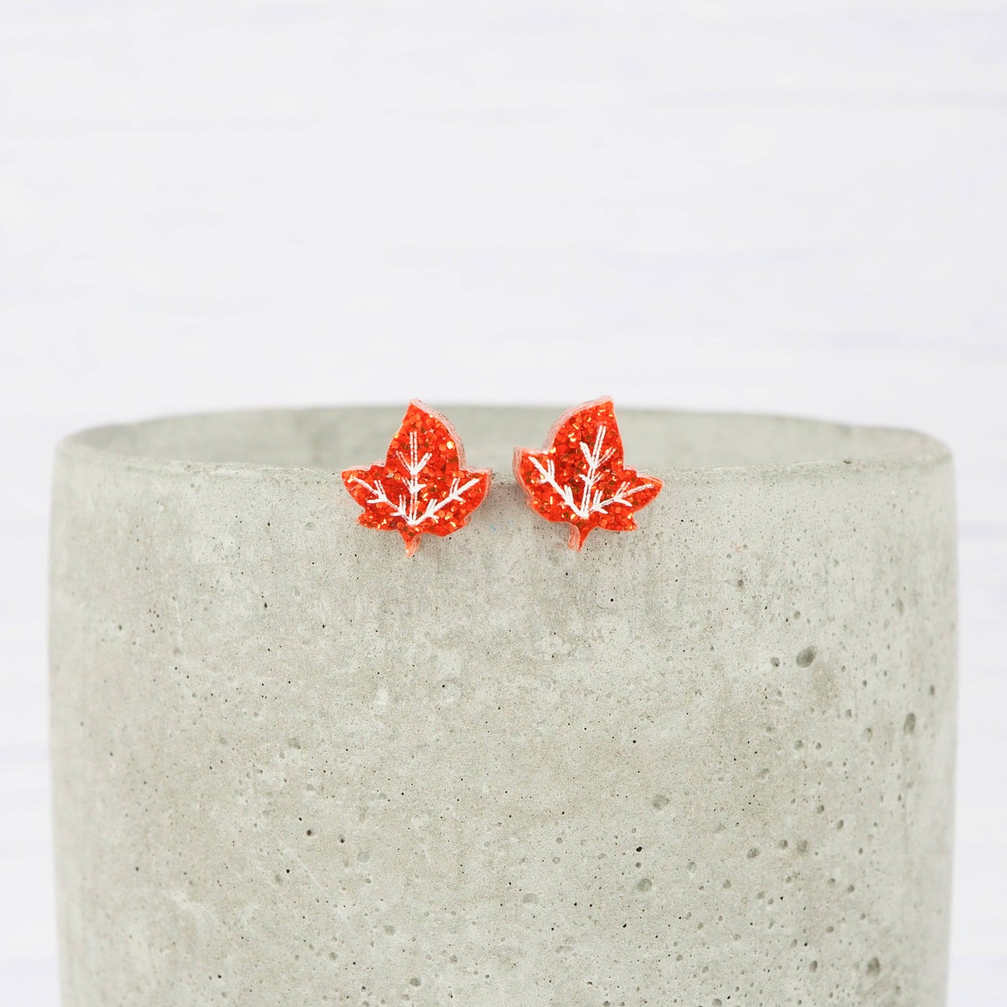 Orange Glitter Autumn Leaf Studs