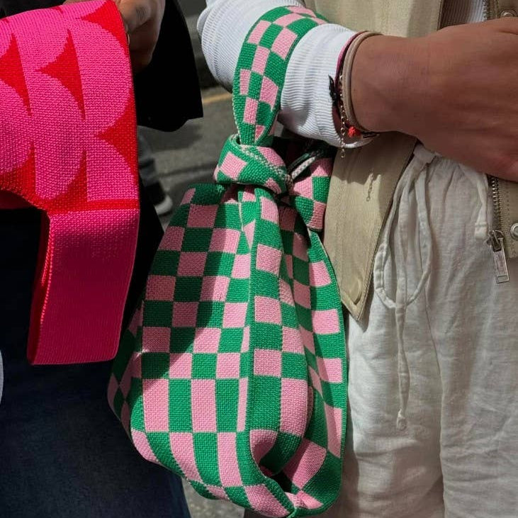 Pink and Red Check - Knitted bag