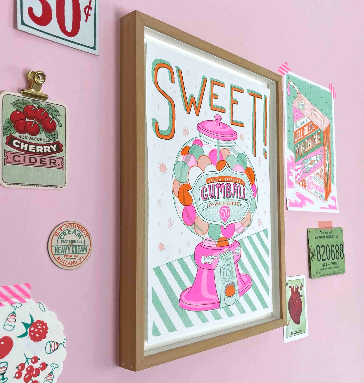 Sweet Gumball Machine Risograph A4 Print