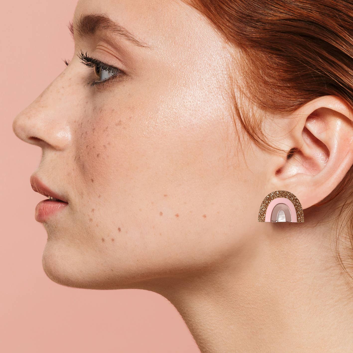 Rainbow Colourful Small Stud Earrings in Rose Gold