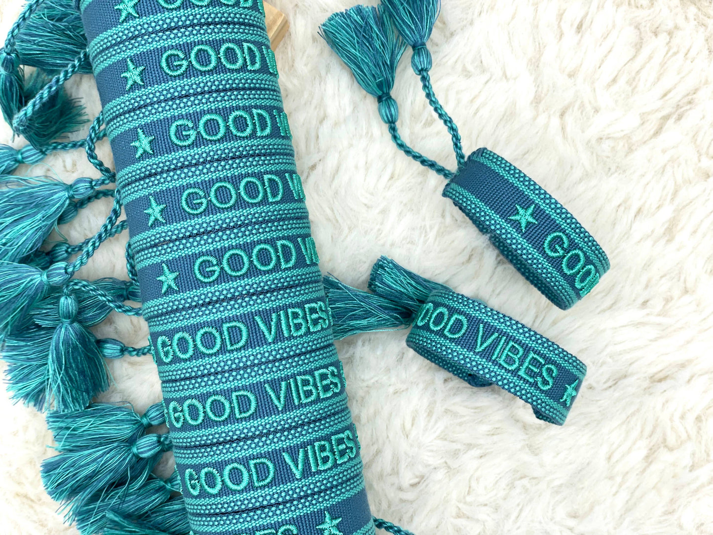 GOOD VIBES statement bracelet woven, embroidered