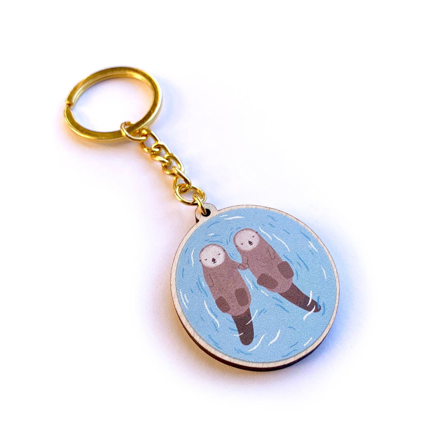 Sea Otters Wooden Key Ring