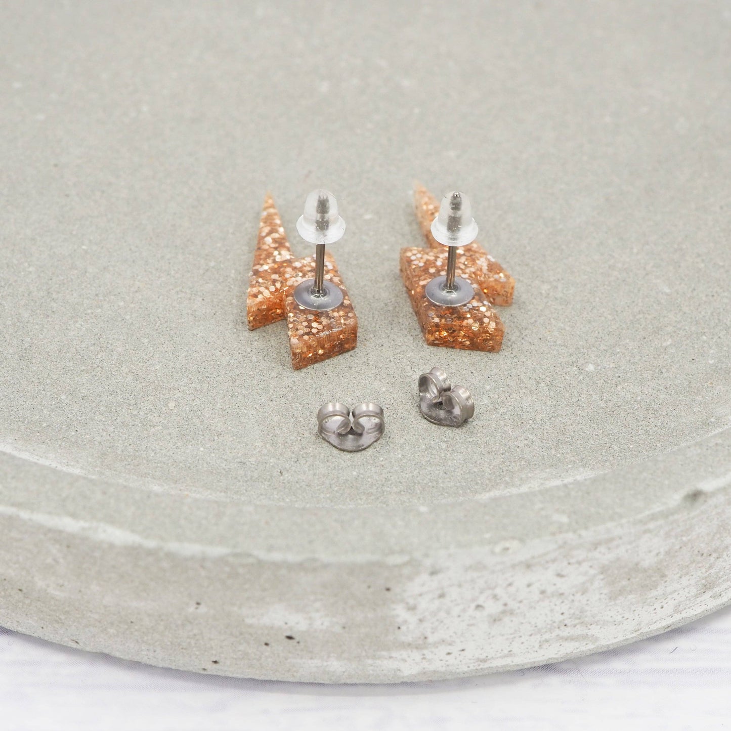 Gold Glitter Lightning Bolt Stud Earrings