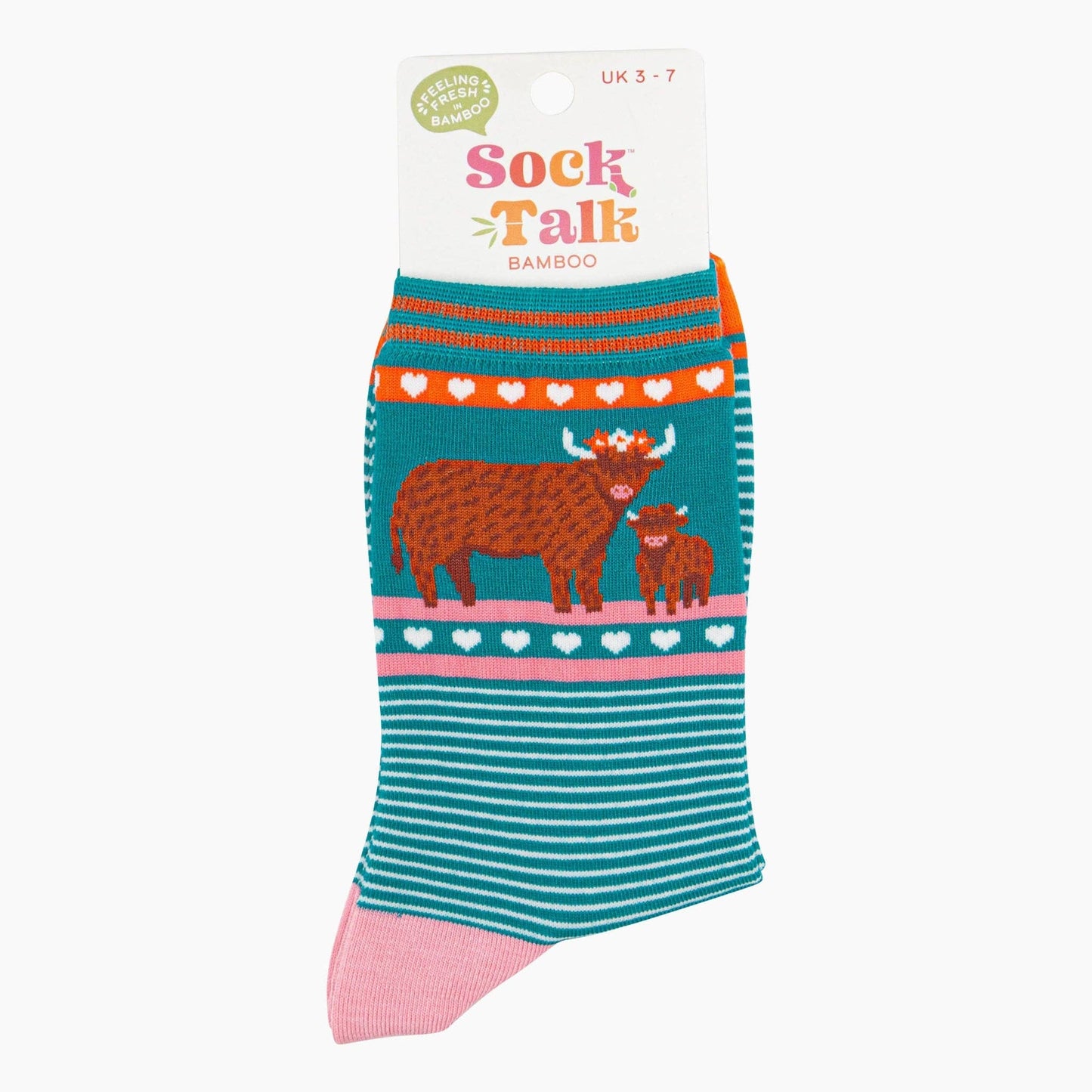 Highland Cow and Calf Women's Bamboo Socks - Teal