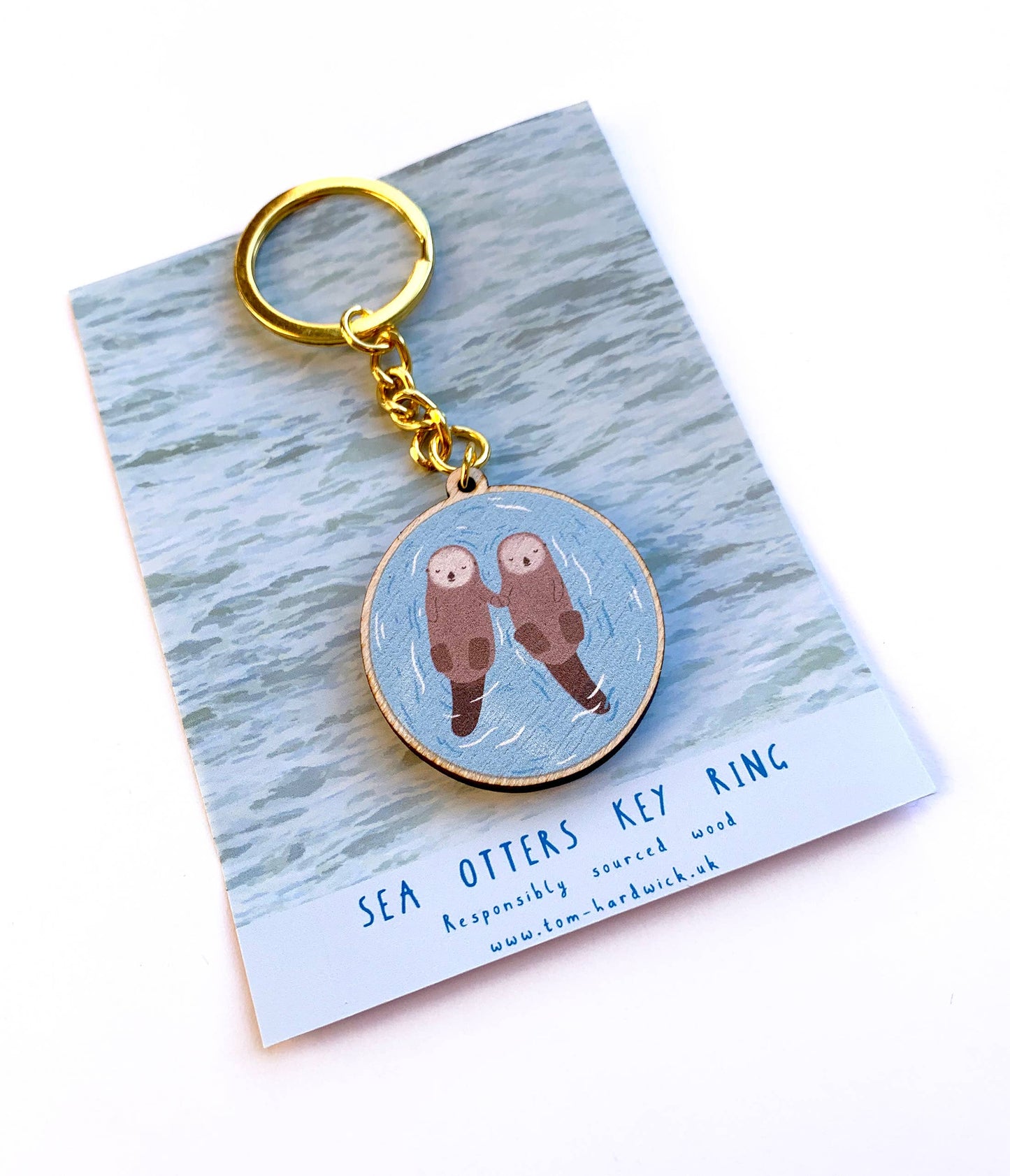Sea Otters Wooden Key Ring
