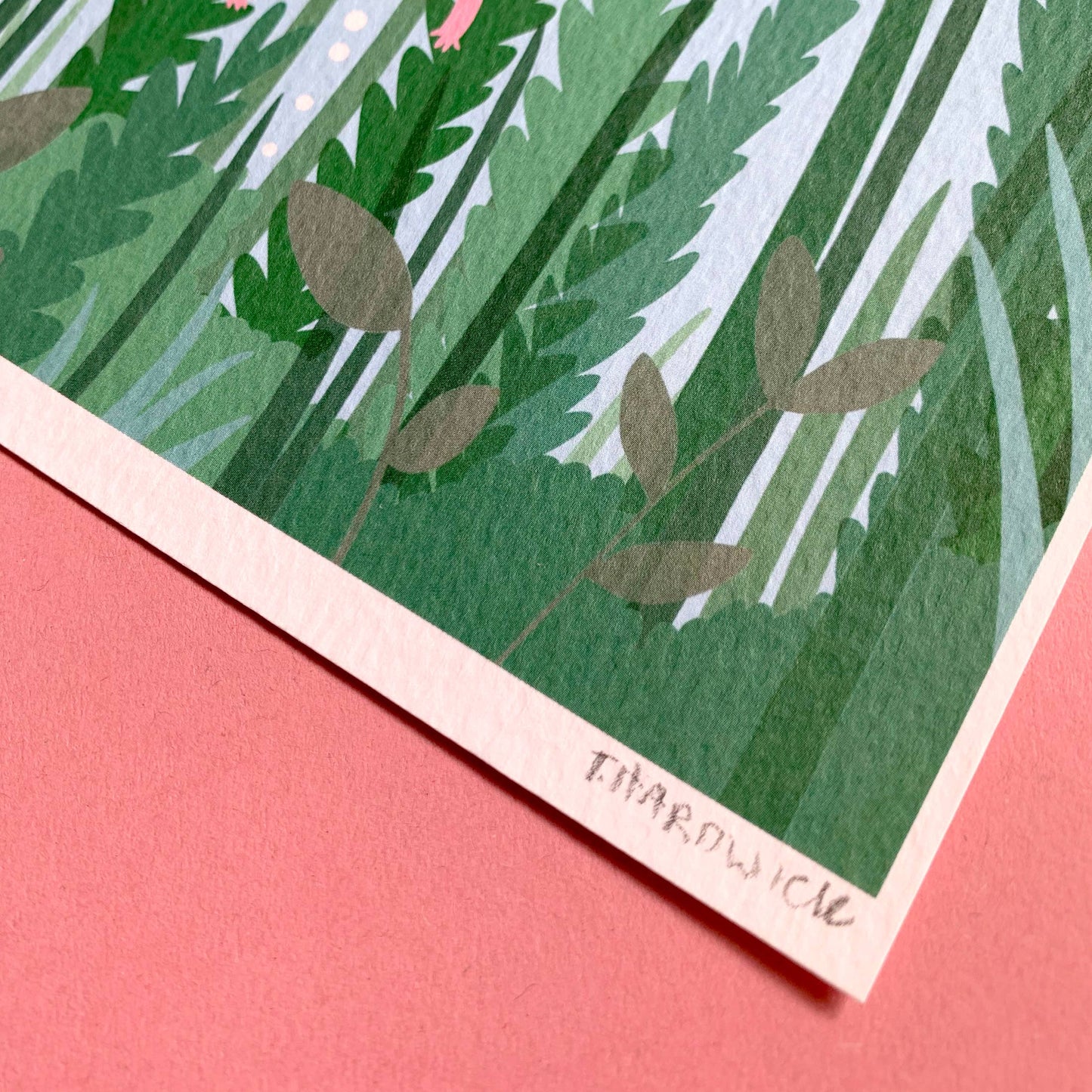 Close up of corner of print with artist's signature