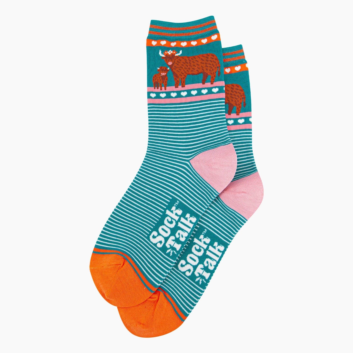 Highland Cow and Calf Women's Bamboo Socks - Teal