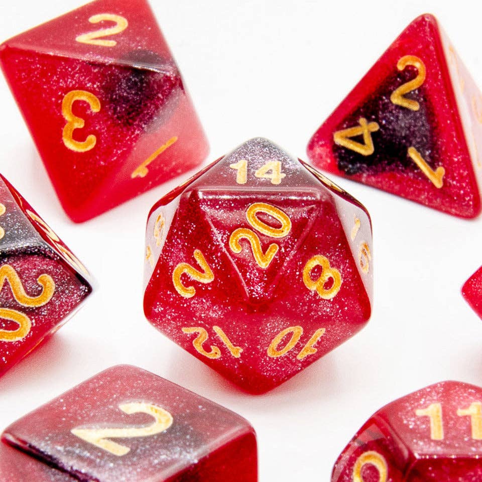 Crimson Stardust Acrylic Dice - 7 Piece Set
