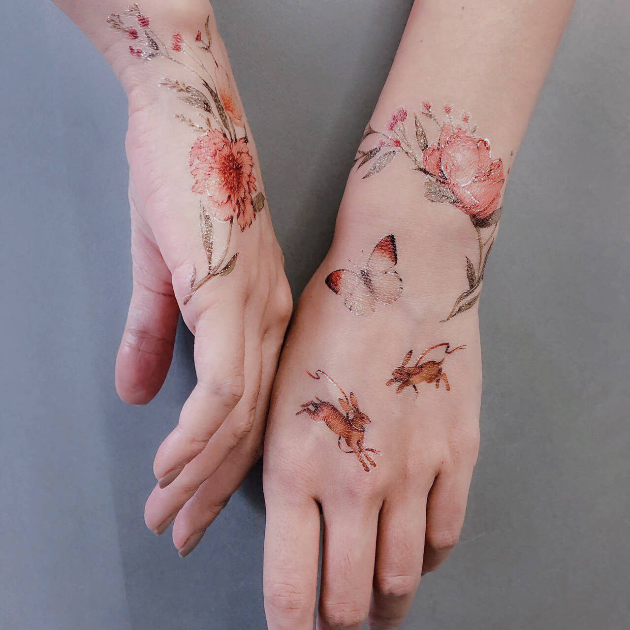 Roses & Rabbits Temporary Tattoo Stickers