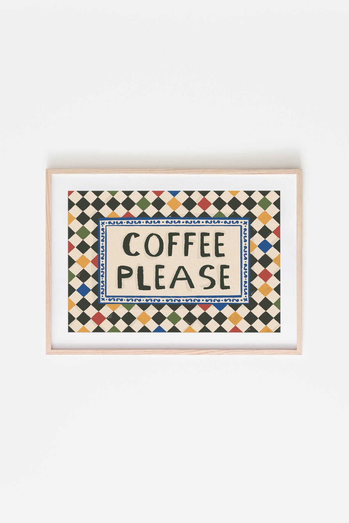 Coffee Please Checkerboard A3 Art Print