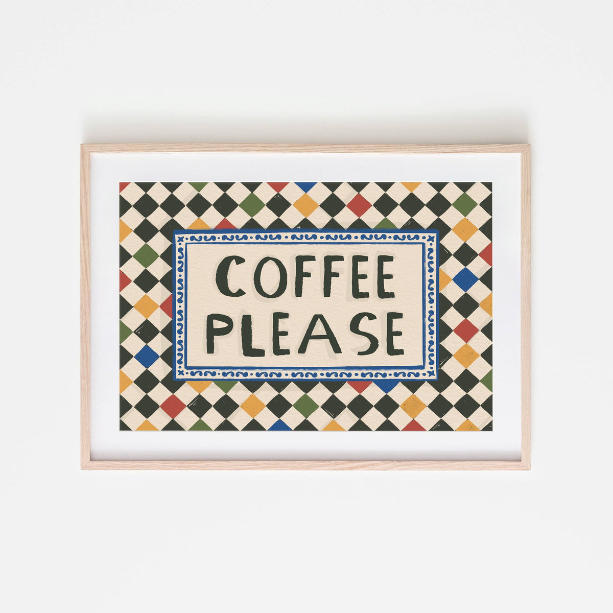 Coffee Please Checkerboard A4 Art Print