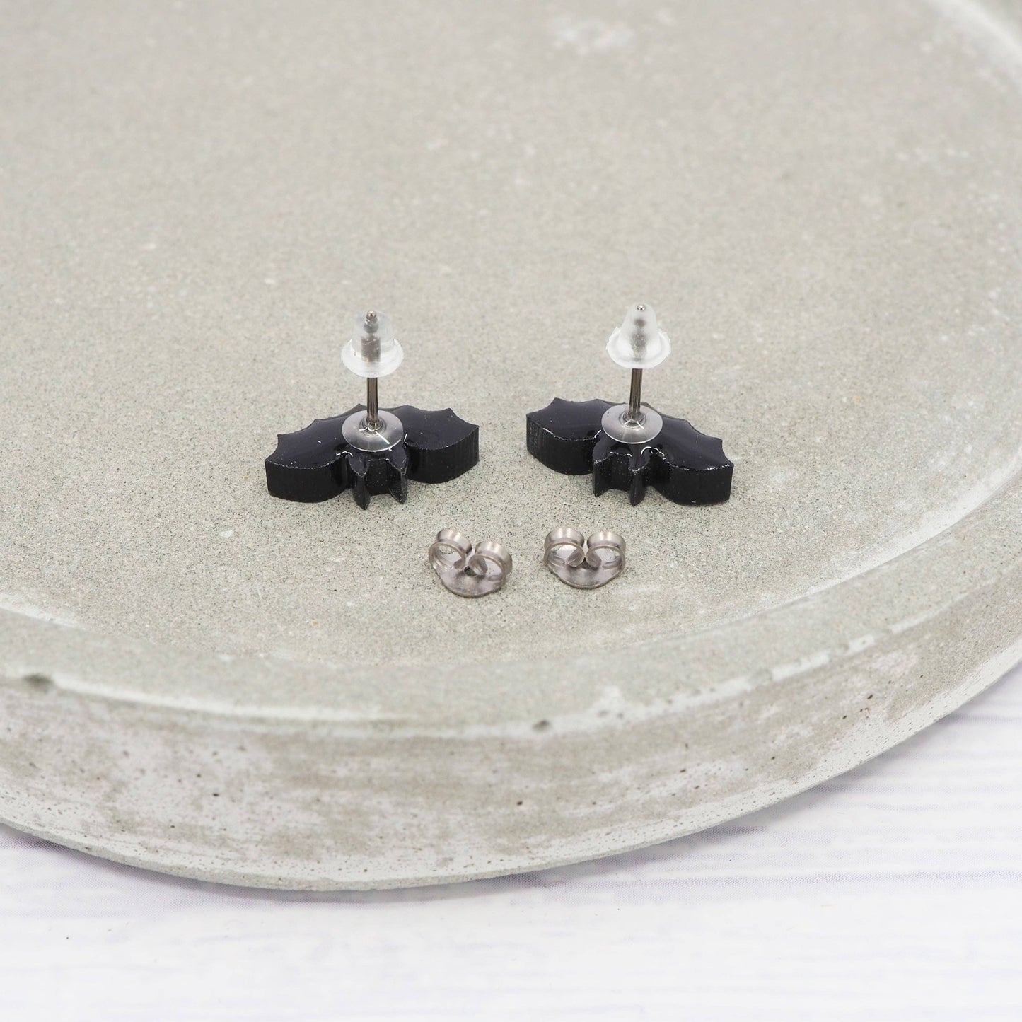 Tiny Black Bat Halloween Stud Earrings