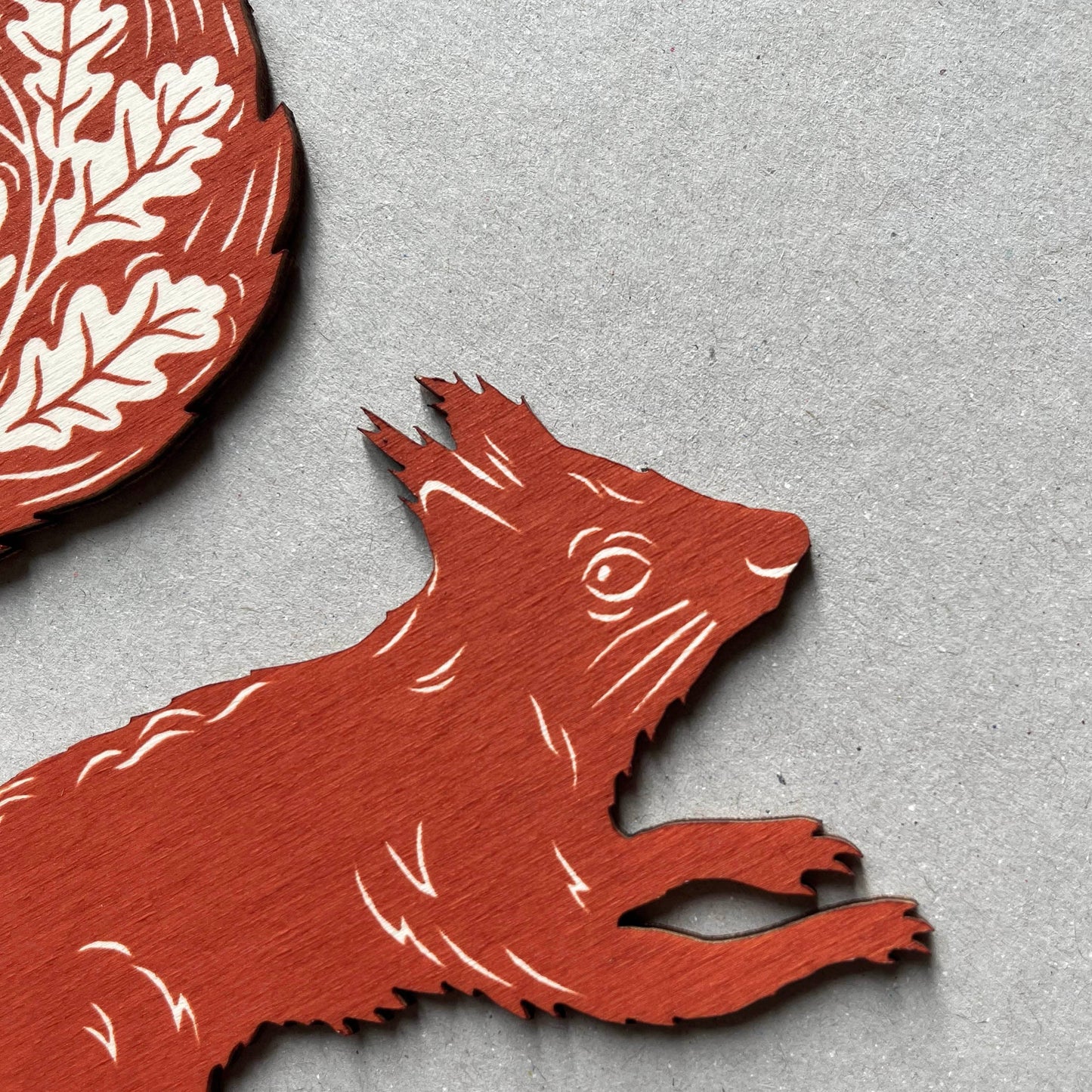 Squirrel - Rusty Red Screen printed Wooden Decoration