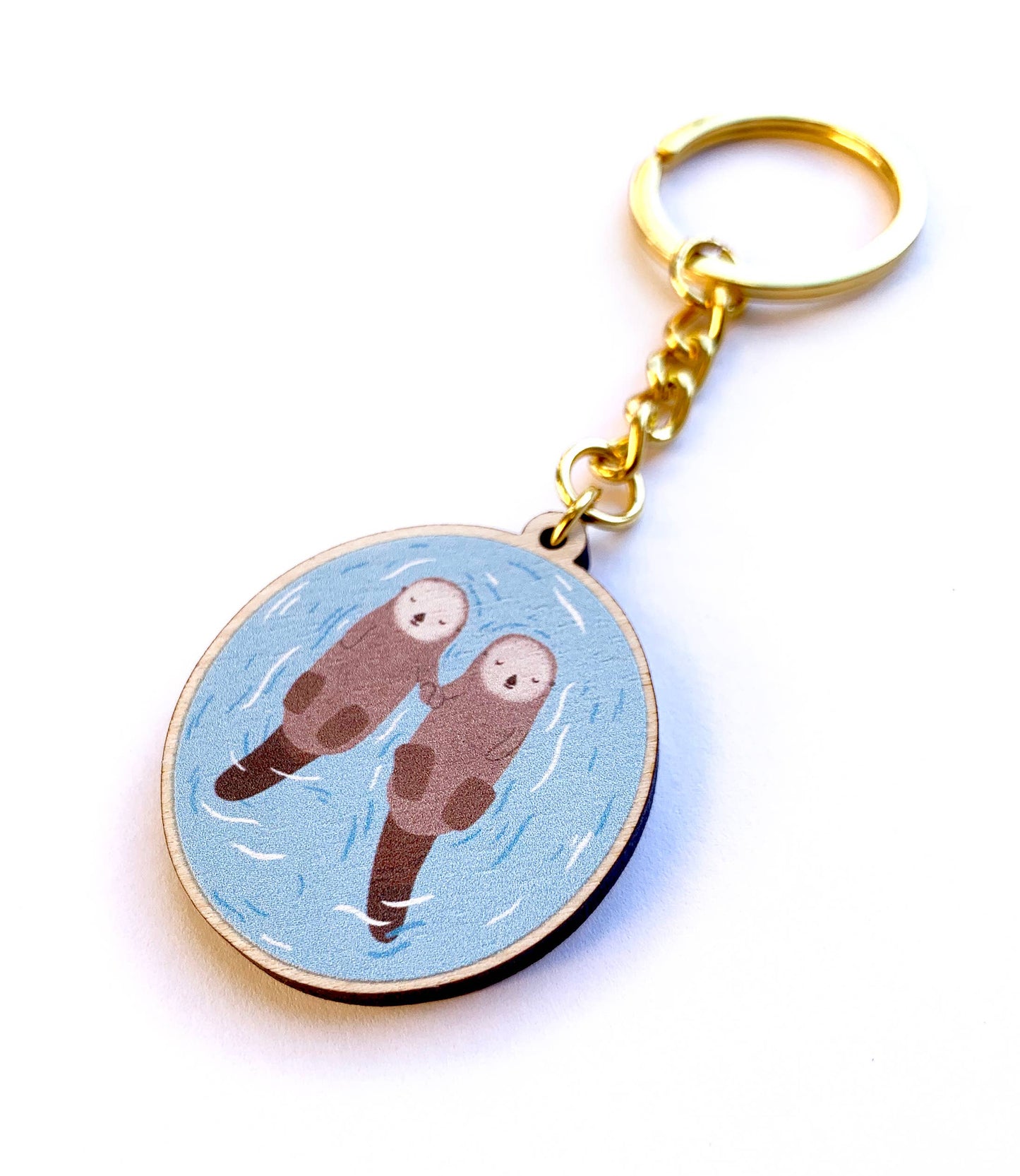 Sea Otters Wooden Key Ring