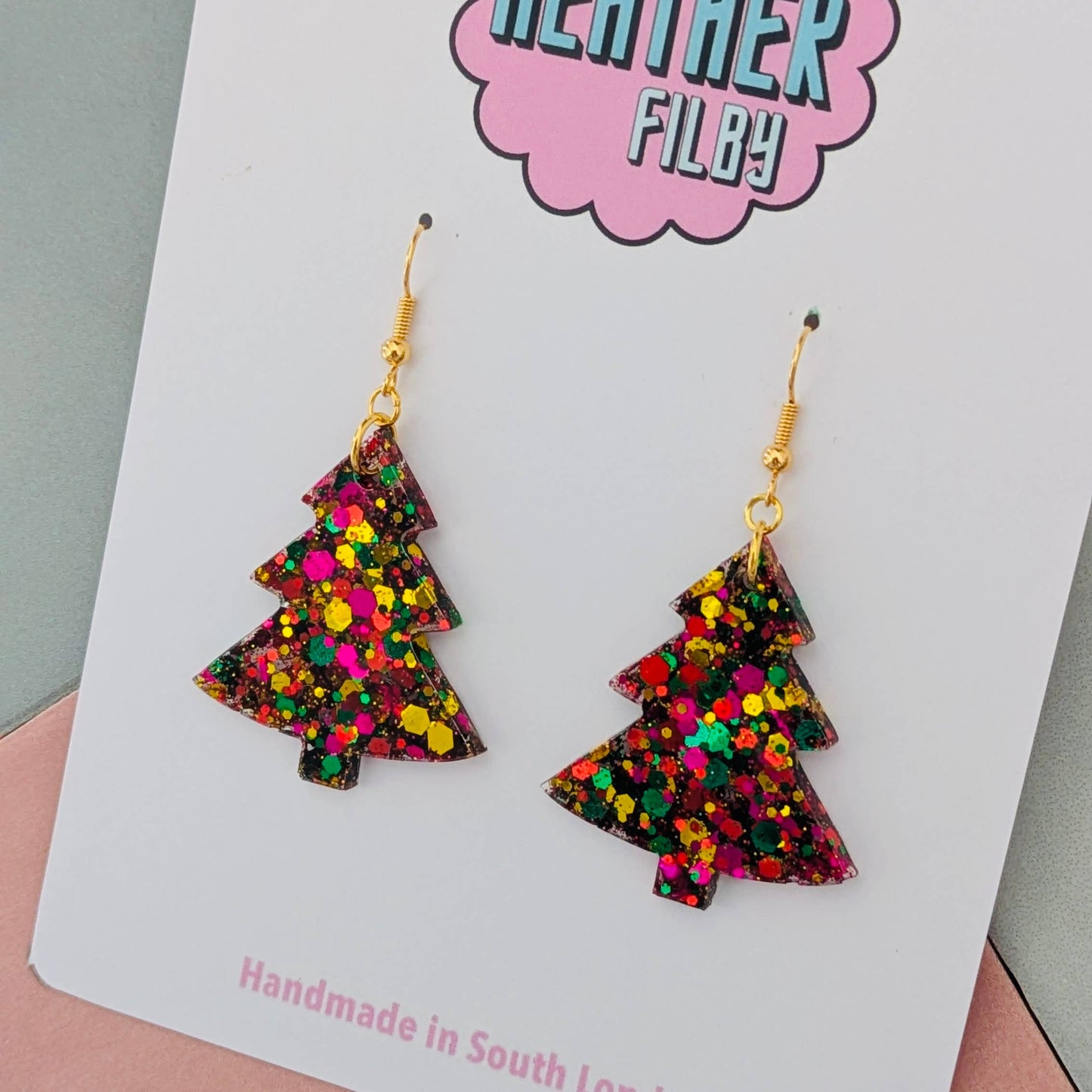 Multi-Colour Glitter Christmas Tree Earrings