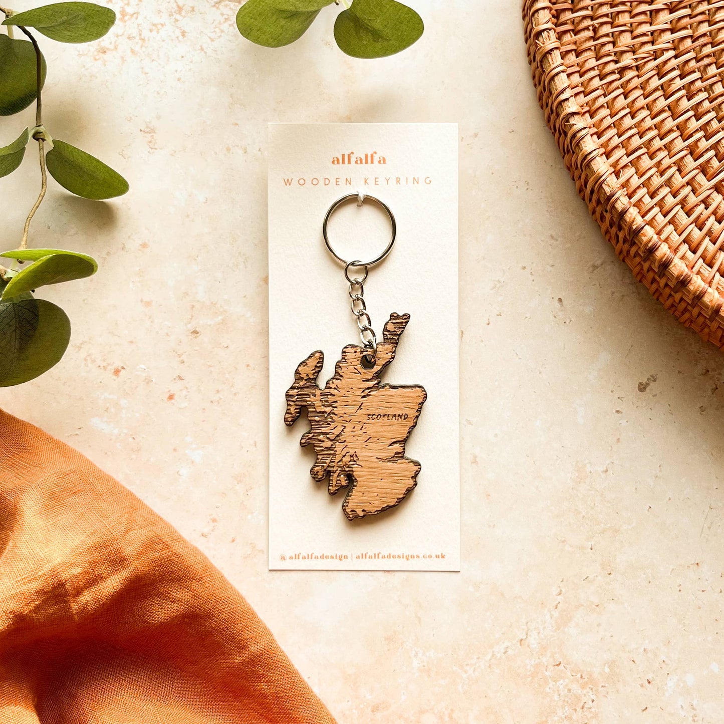 Scotland Map Wooden Keyring