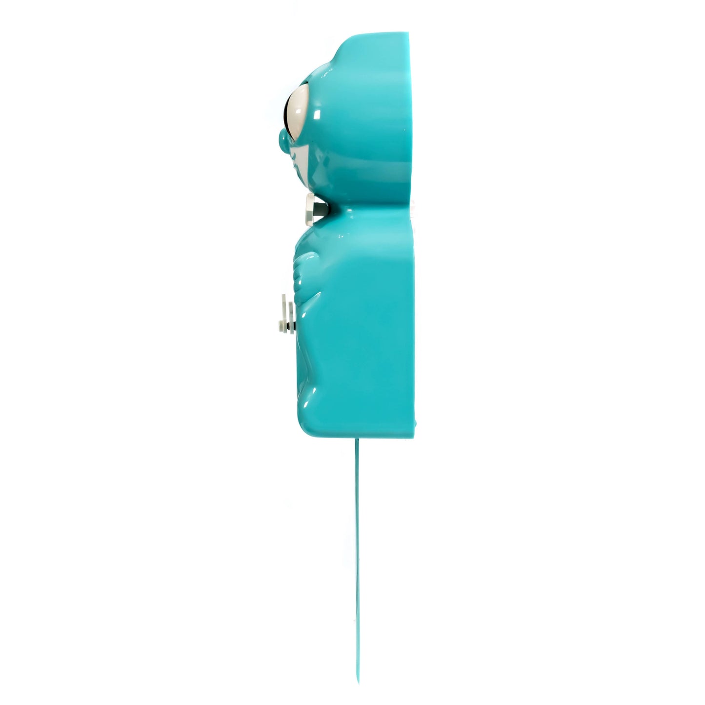 Turquoise retro-style phone on a white background, side profile