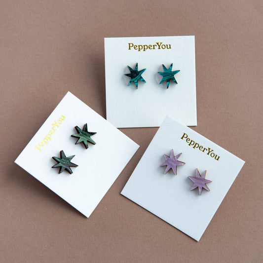 Marble Lilac Hand Drawn Star Studs