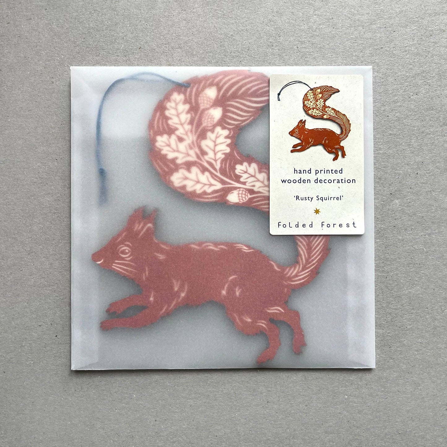 Squirrel - Rusty Red Screen printed Wooden Decoration