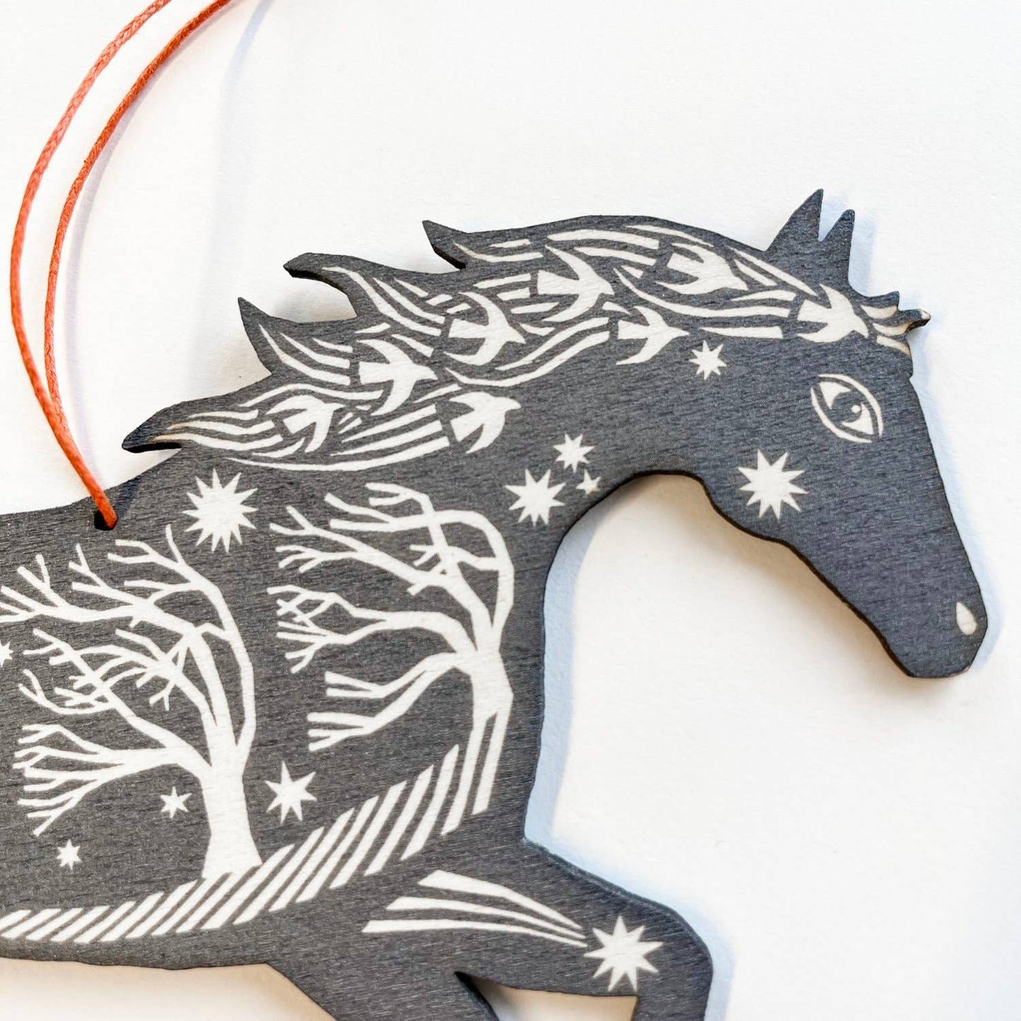 Horse - Silver Grey Screenprinted Wooden Decoration