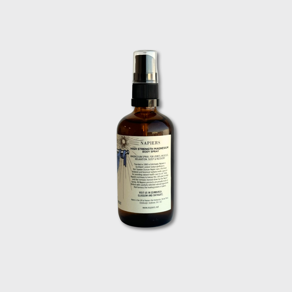 Back of Napiers Magnesium Oil Spray bottle