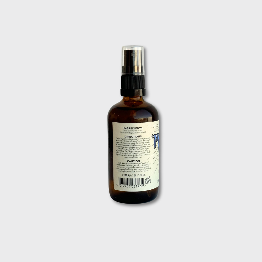 The back of the Napiers Magnesium oil bottle