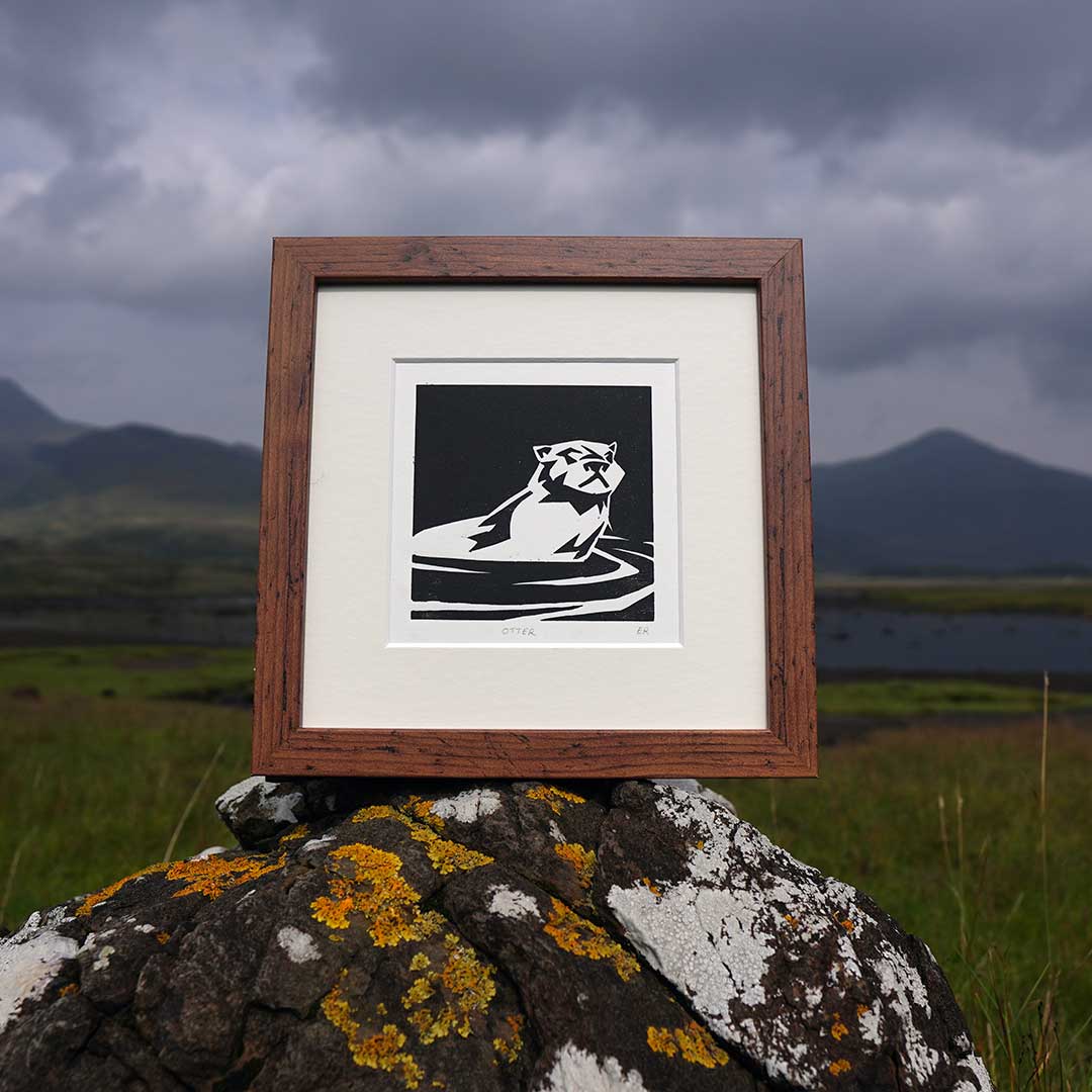 Otter Lino Cut Print Original 4x4" Art