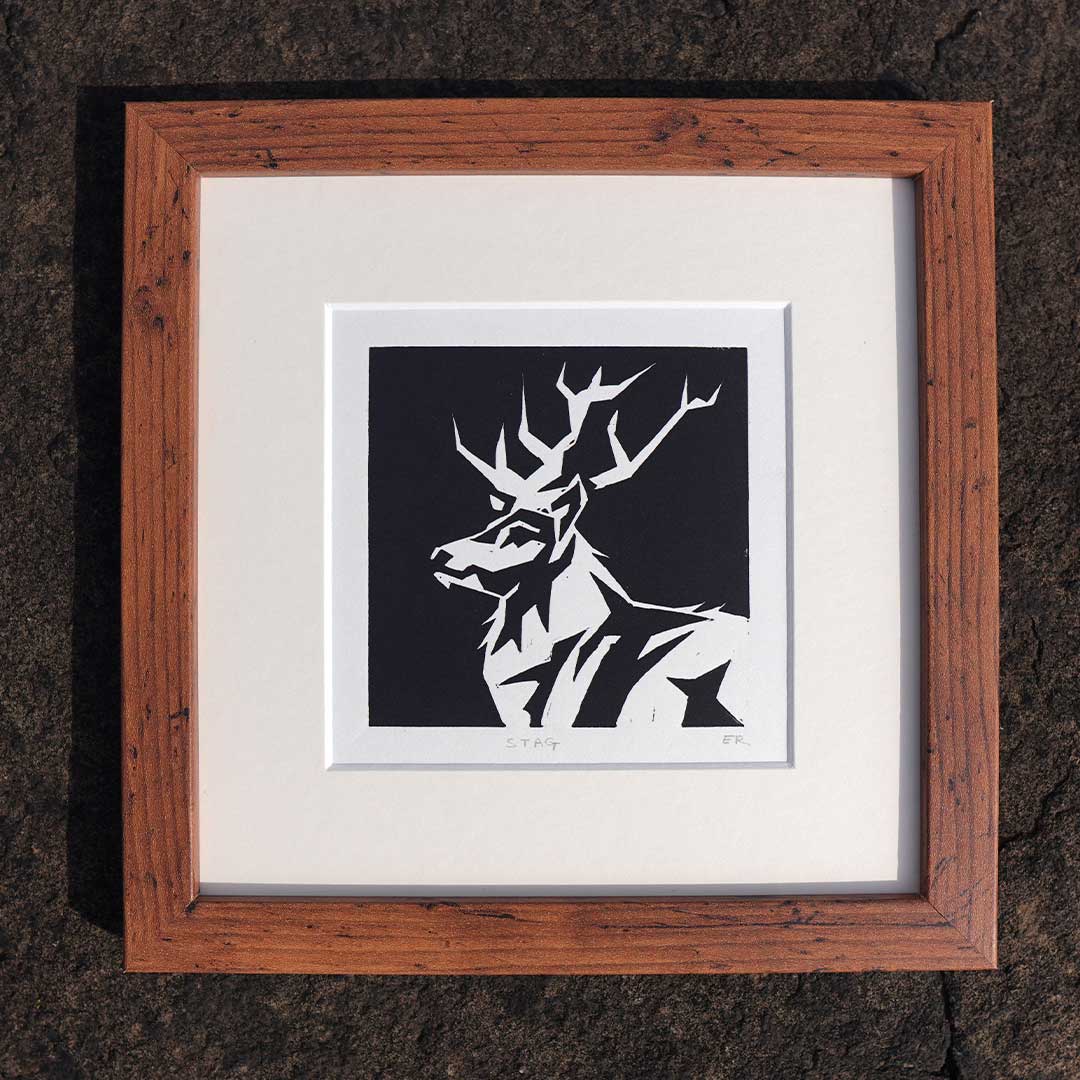 Stag Lino Cut Print Original 4x4" Art