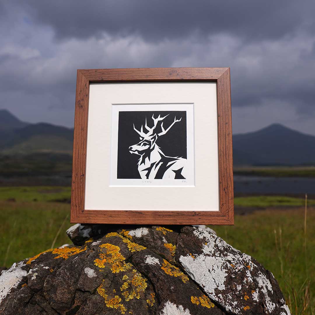Stag Lino Cut Print Original 4x4" Art