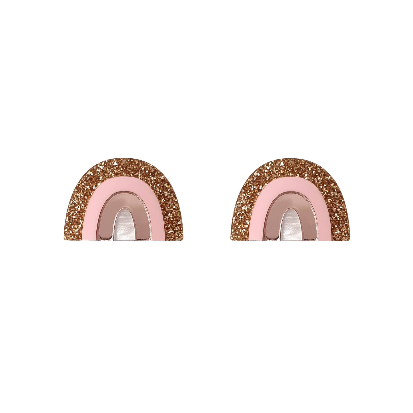 Rainbow Colourful Small Stud Earrings in Rose Gold