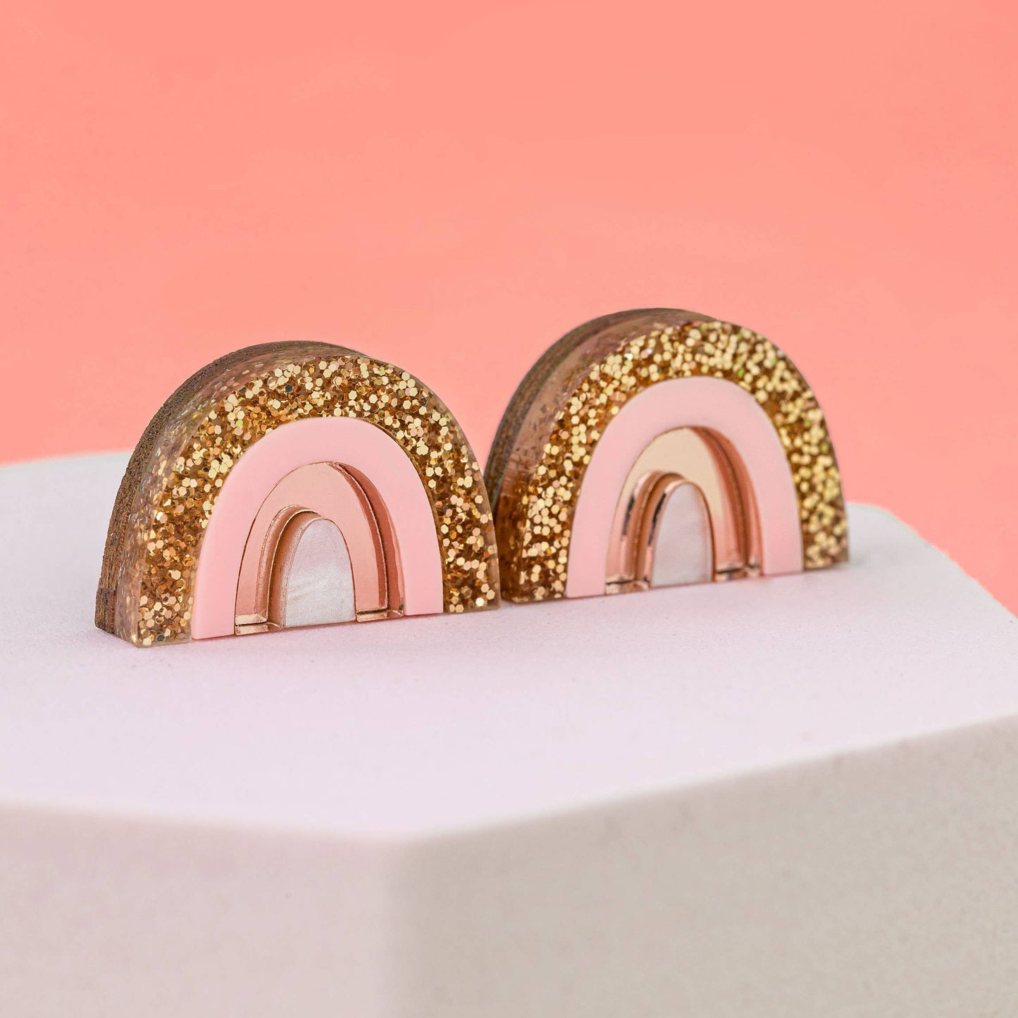 Rainbow Colourful Small Stud Earrings in Rose Gold