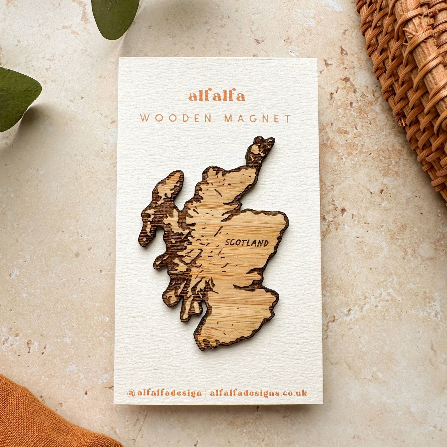 Scotland Map Magnet: Bamboo