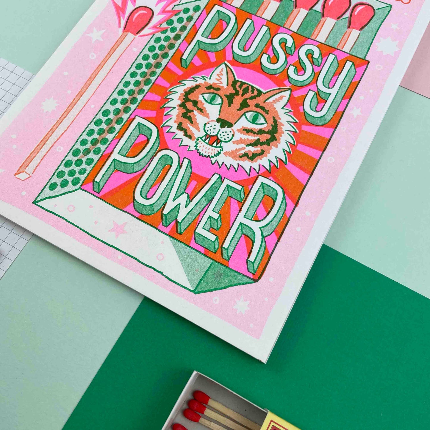 Pussy Power Matchbox Risograph A5 Print
